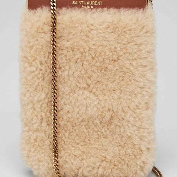 Yves Saint Laurent Natural Beige Shearling Mini Pac Pac Pouch on Chain Bag - Picture 1 of 10